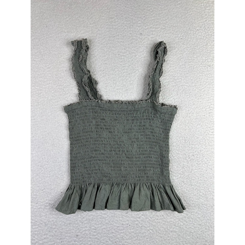 ASTR The Label Tank Top Womens Large Green Square Neck Smocked Ruffle Hem